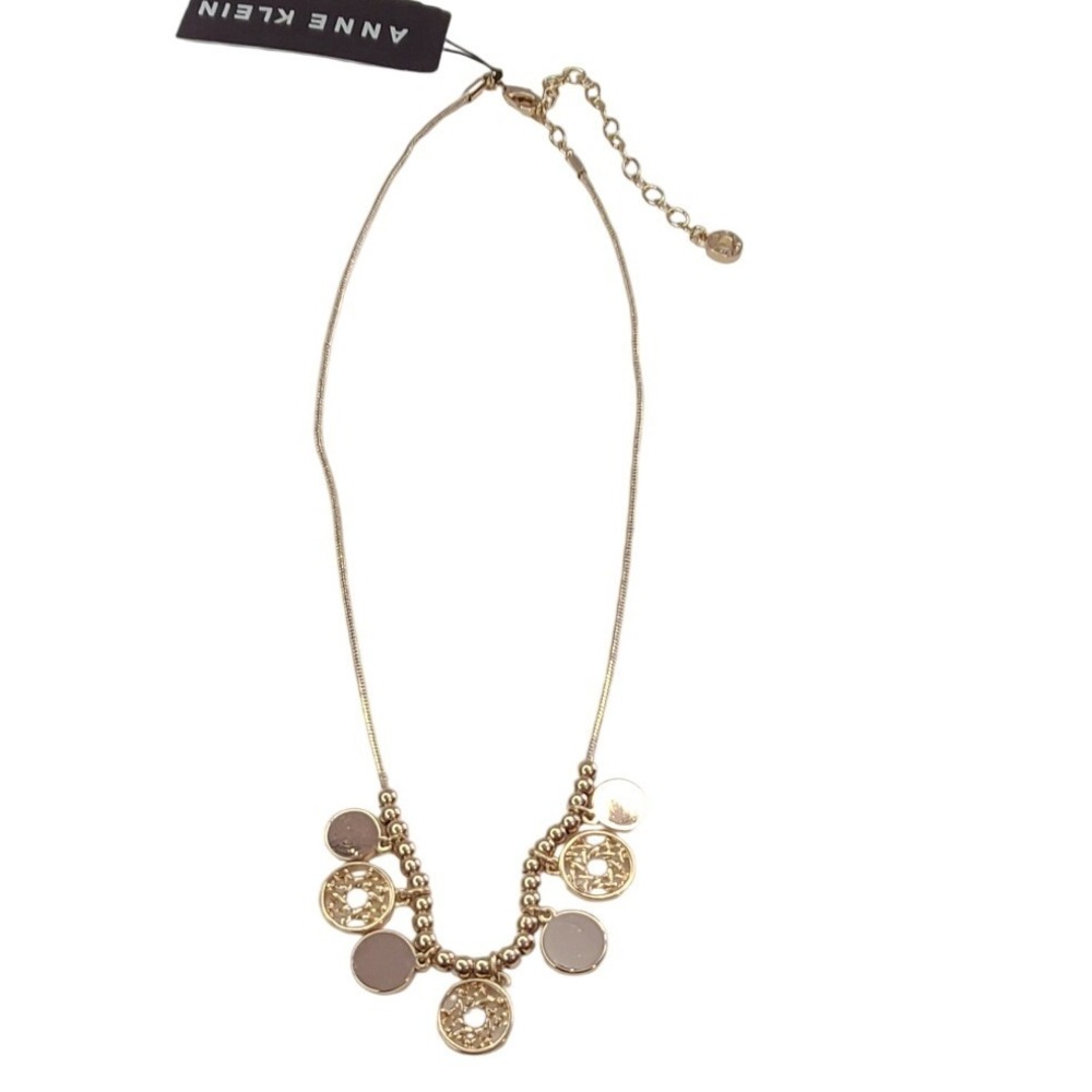 Anne Klein Gold Tone Beaded Charm‎ Necklace Adjustable Closure